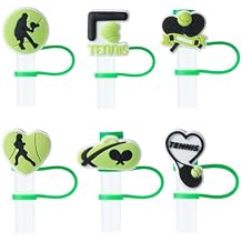 6Pcs Tennis Straw Cover Cap for Stanley Cup Accessories, 10mm Cute Black Drinking Straw Topper for 40oz 30oz Stanley Tumbler, Dust-Proof Reusable Straw Tips Valentines Decor Gifts for Women