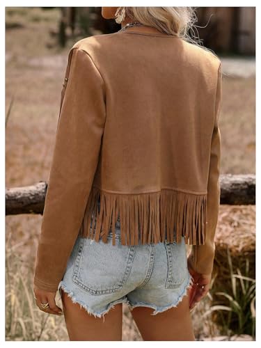 Floerns Women's Western Long Sleeve Tassel Trim Cardigan Open Front Concert Jacket Coat2