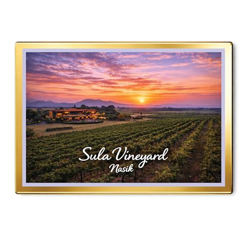 Image of Decorative Fridge Magnet with Glowing Border | Pack of 1 (Sula Vineyard, Nasik, 4x3 inch - Golden Border)