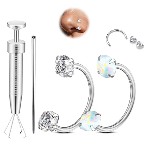 AMASIS 20G Horseshoe Nose Rings Studs,Surgical Steel Nose Ring White Cubic Zirconia Nose Piercing,Internally Threaded Nose Rings For Women,White Zirconia and Opal