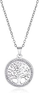 Tree of Life Necklace for Women Stainless Steel Gold Color with Zircon Pendant