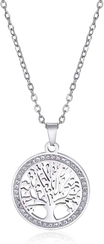 Dreamtimes Árbol de la Vida Collar para las mujeres de acero inoxidable de oro de color claro Circón Ronda Colgante Cuello Cadenas Árbol de la Familia Encanto de Moda Joyería de lujo