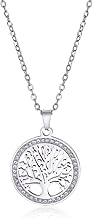 Dreamtimes Tree of Life Necklace for Women Stainless Steel Light Gold Color Zircon Round Pendant Chains Neck Family Tree Fashion Charm Luxury Jewelry Wedding Gift