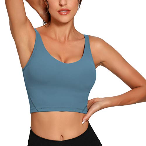 Lemedy Women Sports Bra Longline Crop Tank Top Padded Workout Running Yoga (M, Blue) #TOP3