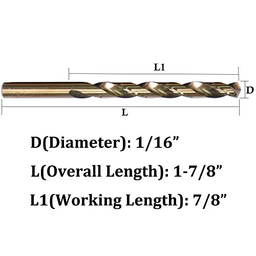 Drillforce Hss General Purpose Heavy Duty Cobalt Jobber Length Twist Drill Bits Size 1/16 With 10Pcs In Plastic Bag, Ideal For Drilling On Mild Steel, Copper, Aluminum, Zinc Alloy Etc. (1/16) #TOP1
