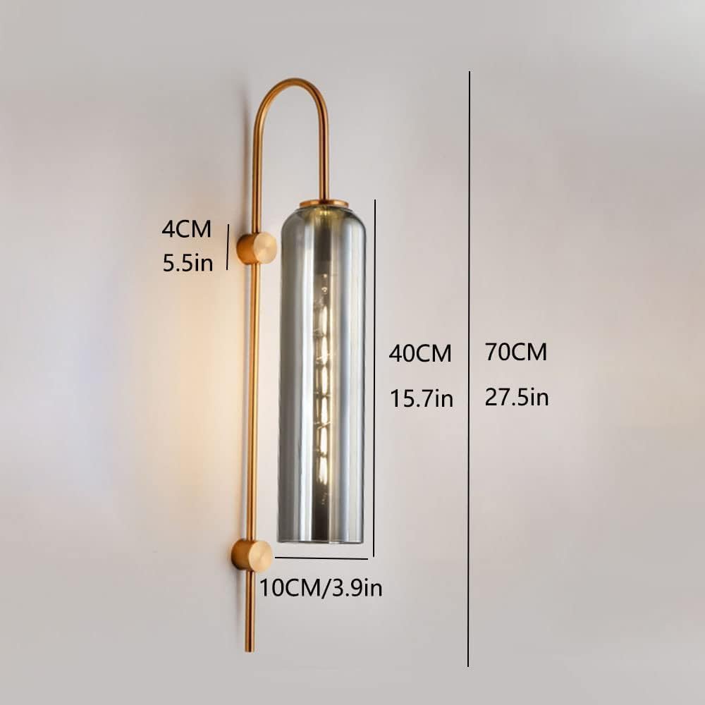 E26 Mid Century Light Smoke Gray Glass Gold Long Arm Wall Sconce Nordic Classical Living Room Wall Mount Lamp Frosted Green Modern Lighting for Bedroom Bedside Living Room Farmhouse