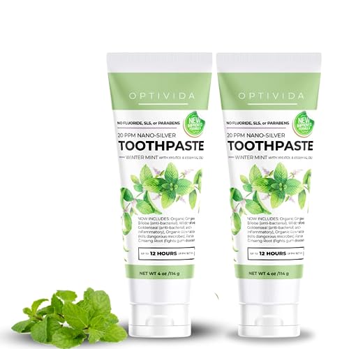 Optivida- Colloidal Silver Coral Toothpaste | Calcium, Xylitol, & Peppermint Toothpaste 20 ppm Nano Silver - Healthy Gums - Fluoride Free | Glacial Mint 4 oz (2 Pack)