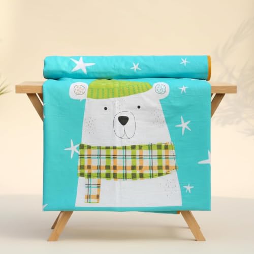 Image of LORETO - A QUALITY LINEN BRAND 100% Cambric Cotton Double Dohar 88 x 90 Inches, 3-Layer Lightweight AC Blanket with Soft Cotton Flannel Filling, Breathable Summer Quilt, Reversible, Teal Cozy Bear