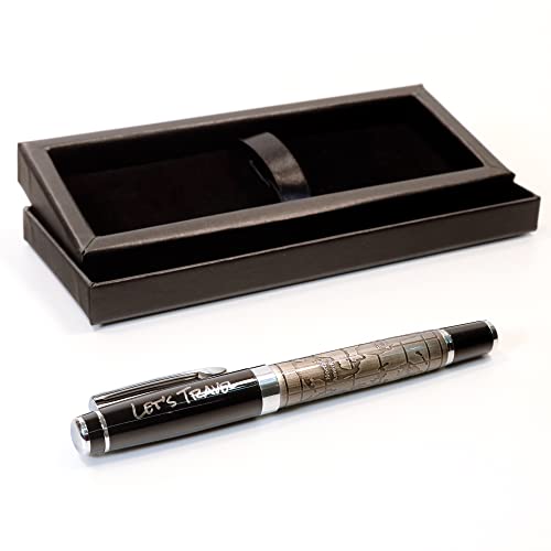 Bolígrafo metálico personalizado con diseño de mapa del mundo + caja de regalo | Diseñe un regalo realmente único | Grabado con láser