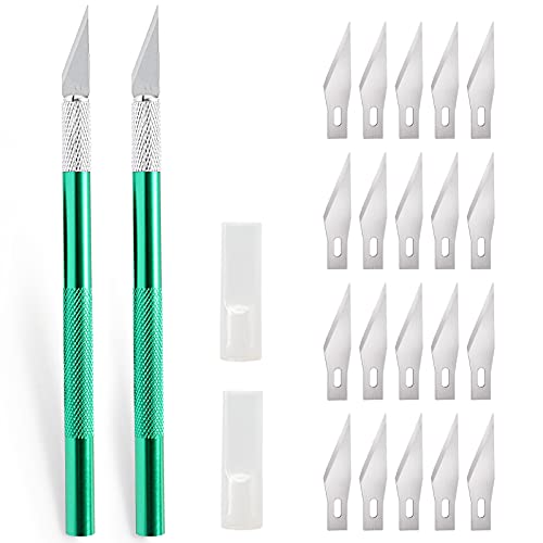 EHDIS 2 pezzi Cutter Precisione con 20 lame, coltello artigianale, coltello hobby, coltello da intaglio, taglierino per lavoro artistico fai da te taglio, scultura, pellicola per vetri, verde