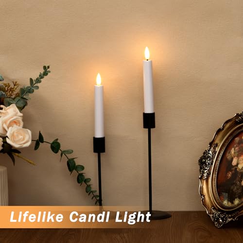 Image of Battery Operated Flameless Taper Candles with Remote, 6.4 Inch White LED Candlesticks Flickering, Short Flameless Candles Decorative for Weeding Home Party Festival, 8 Pack