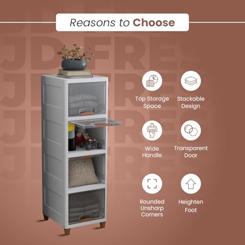 Image of JD Fresh 4 Tier Plastic Wardrobe Organizer /Foldable Cupboard for Storage /Stackable Storage Cabinet /Drawers for Storage Box /Multipurpose Storage Rack /Plastic Wardrobe Organizer (Transparent)