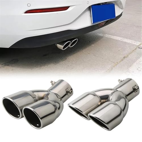 Silenciador de coche universal con doble salida y tubo de escape trasero cromado plateado 2