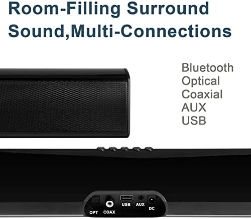 OWAIZU Compact Soundbar for TV PC 16-Inch Wired & Wireless Bluetooth Sound Bar Speakers Mini Home Theater Surround Remote Control,Supports Optical/AUX/Coax/USB Stick Input
