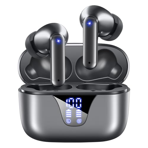 Nequga Wireless Earbuds Bluetooth Headphones, 50H Playtime Ear Buds with Mic, LED Digital Display Charging Case, IPX7 Waterproof, Deep Bass Stereo, in-Ear Earphone for iPhone Andriod Phone - Black