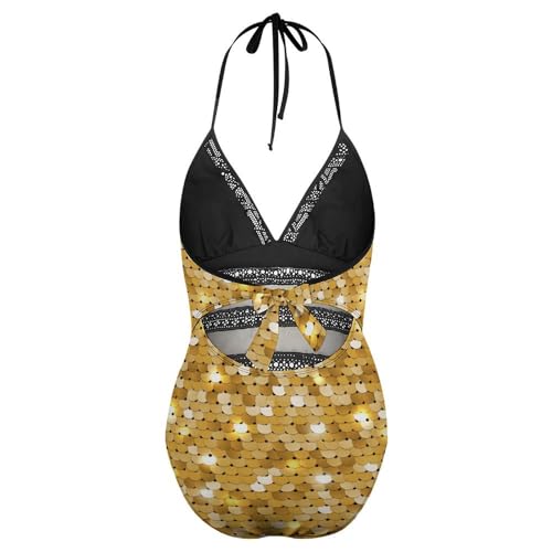 Monokini paillettes d'or luxueux coupe haute couture féminine