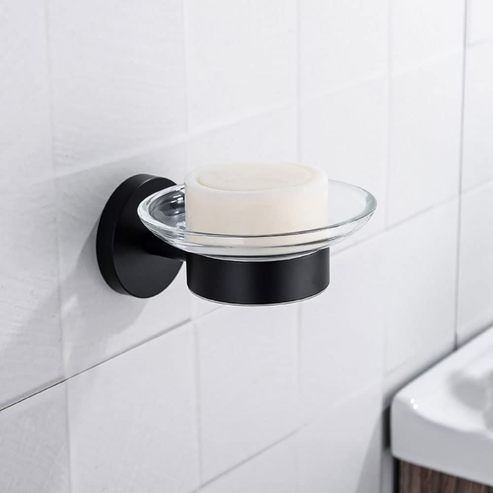 Seifenstangenhalter， Moderne Seifenschale fürs Badezimmer, Toilettenseifenschalenhalter aus Edelstahl SUS304 mit Glasschale, an der Wand montierter Seifenschalenhalter