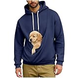 Mens Pet Pouch Hoodies Functional Carrier Sweatshirt for Small Dogs & Cats Soft Fleece Pet Lovers Pullover Navy