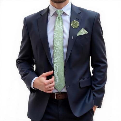Image of DiBanGu Silk Ties for Men Necktie and Lapel Pin Brooch Set Formal Woven Paisley Plaid Striped Solid Tie Wedding Party