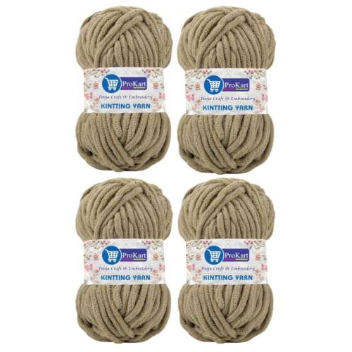 Image of ProKart Premium Blankie Wool, Plush & Cuddly, Chenille Yarn Supersoft Hand Knitting Wool Ball | Blanket Thick /Mottu Yarn Ball Suitable for Hand Knitting and Crocheting for Baby, Adult, Sweaters, caps, Throws, Home Furnishing, Scarves, Blankets (Light Wine, 100gms x 4 Pack)
