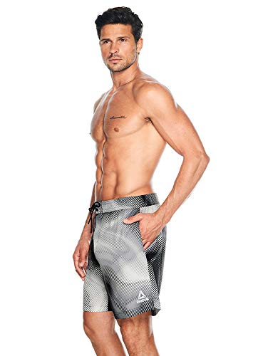 Reebok Men's Swimwear 7" Tab Volley Digital Warp Upf 50+ Athletic Swim Shorts Bathing Suit Trunks, Black, Large #TOP2