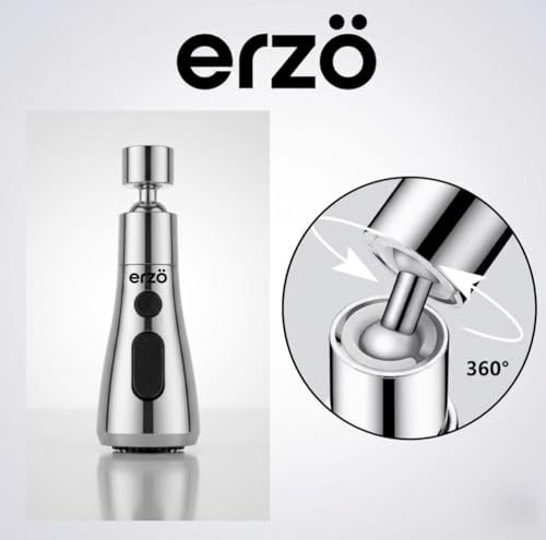 Image of Erzo Faucet Extender Tap Attachment with 360 Swivel, Kitchen Tap Extender, Dual Flow Modes, Kitchen Sink Sprayer Aerator, Chrome Finish