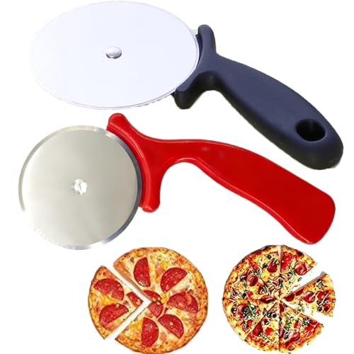 Image of 2Pcs Stainless Steel Large Pizza Cutter | Premium Pizza Cutter - Ideal for Cutting Pizza /Sandwich /Breads /Burger /Paratha | Rotating Slicer(Black,red)