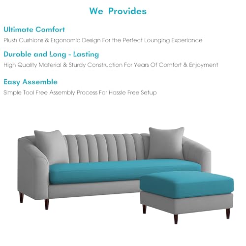 Image of Casaliving Doraldo 4 Seater L Shape Convertible Sofa Set for Living Room, 3 Seater & Ottoman Modular Sectional Couch for Small Space (Turquise Grey Colour) Fabric