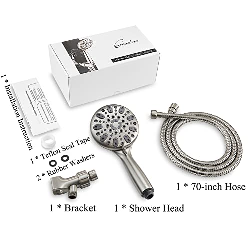 Couradric Handheld Shower Head, 6 Spray Setting High Pressure Shower Head With Brass Swivel Ball Bracket And Extra Long Stainless Steel Hose, Brushed Nickel, 5", 1.8 Gpm For California #TOP5