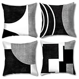 Dbvnnsy 4pcs Schwarz -Weiß -abstrakte geometrische Kissenbezüge 45 × 45 cm (18 × 18 Zoll), dekorative Wurfkissen mit Reißverschluss für Sofa, Bett und Büro