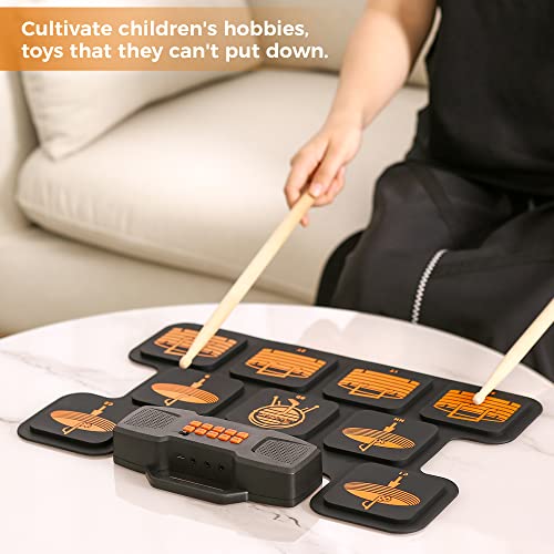 Asmuse Portable Electronic Drum E-Drum, Roll-Up Midi Drum Kit 2000Mah Rechargeable 9 Pads 2 Pedals With Built-In Dual Speakers #TOP5