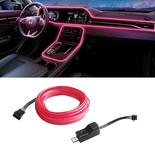 JIGUOOR 5-Mode Chasing LED Strip Lights, Neon Light Car Accessories for Illuminated Center Console and Dashboard with 6mm Sewing Edge, Christmas and Halloween Decorations(16.4ft/5m, Pink)