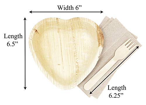 25 Heart Shaped Palm Leaf Plates Set With Forks And Napkins - Disposable Eco-Friendly Special Occasion Party Supply - I Love You Food Serving Idea #TOP2