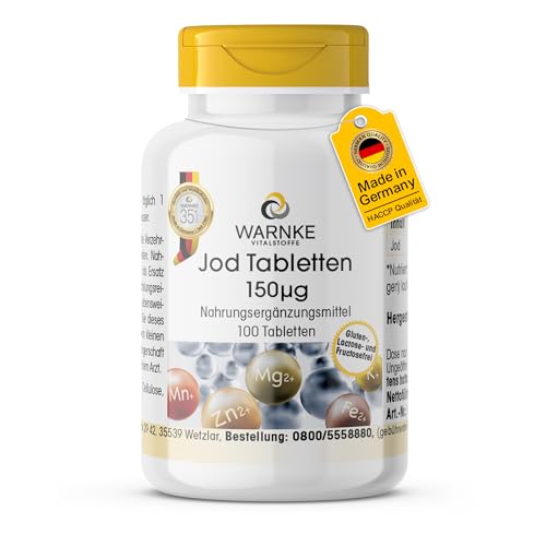 Jod Tabletten - 150g Jod pro Tablette - 100 Tabletten - schluckfreundlich - hochdosiert & vegan - aus Kaliumjodid | Warnke Vitalstoffe - Deutsche Apothekenqualität