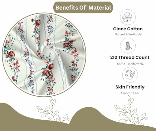 Image of RD TREND Presents Elastic Bedsheets for King Size Bed (78X72X8 Inch),Glace Cotton 210 TC with 2 Pillow Covers(18 X 28 Inch), Color-Green Red, Pattern-Floral Bail