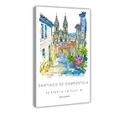 QOGDAF Santiago de Compostela - Lienzo decorativo para dormitorio, diseño de paisaje de oficina o habitación, 20 x 30 cm