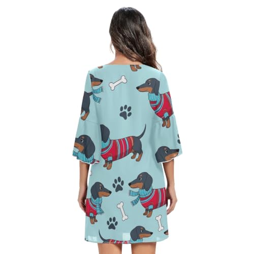 Robe de plage imprimée teckel bleu avec col en V élégant - 4