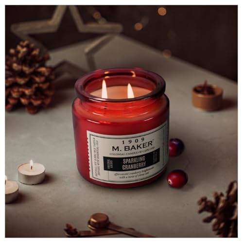Colonial Candle Sparkling Cranberry Scented Candle 2-Wick Natural Soy Blend Wax Candle Infused with Essential Oils 14 oz Apothecary Glass Jar Candle - Made in The USA