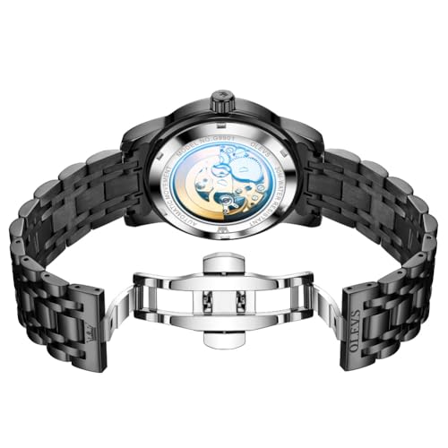 Image of OLEVS Mens Automatic Watch Skeleton Diamond Luxury Mechanical Self Winding Dress Wrist Watch Waterproof Luminous