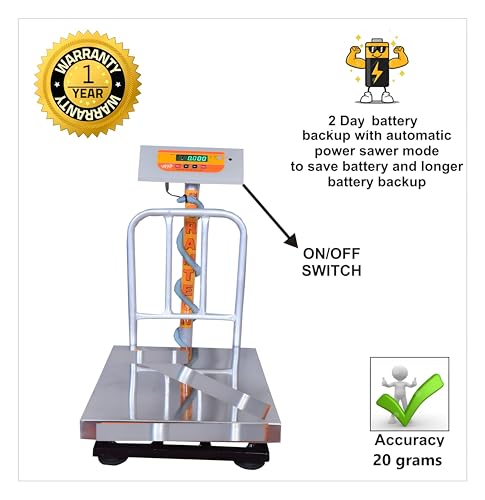 Image of GRAMTECHNOLOGY Weighing Scale 200kg x 20g Weight Machine for Shop,Digital computer kanda size 16x18 inch for Kirana Shop,Fruit Shop, Kitchen and Factories.