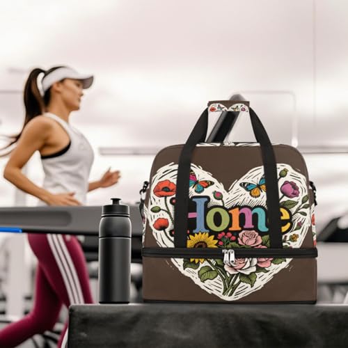 Sports Gym Bag Flower Home Butterfly Large Travel Duffel Bag With Shoe Compartment Foldable Waterproof Carry-On Weekend Travel Bags for Camping Overnight Yoga Hospital Travel Bags 6