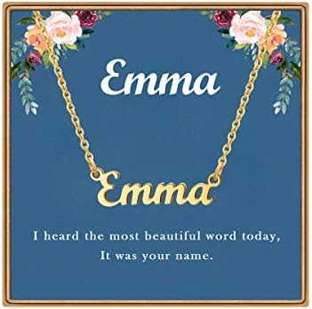Ldurian Custom Name Necklace, Emma Name Plate Pendant Necklace Pre Gifts, Charm Necklaces Jewelry for Birthday Anniversary