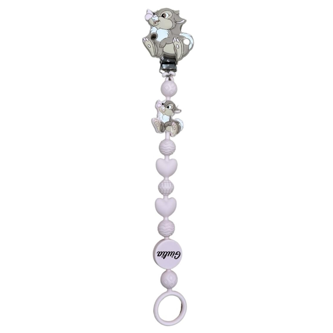 Catenella Portaciuccio in Silicone Personalizzata con Nome – Modello Bubble Charm – Clip Sicura – Idea Regalo Nascita - Coniglietta - Ultra leggera