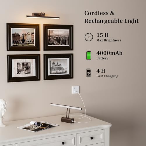 Image of Picture Lights for Wall, 13.8in, Brown, 4000mAh, Rechargeable Remote | Magnetic LED Art Display Light with 3 Color Temperatures for Gallery, Living Room, Bedroom, Hallway, Wireless