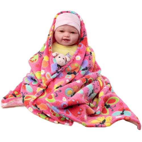 PinkZebra Kuscheldecke Baby Decke 70 x 100 cm, Tagesdecke, Buggy Decke, Fleecedecke, Babydecke für Kinderwagen Überwurfdecke Flauschig, Schmetterlinge