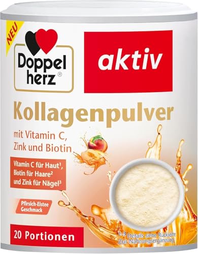 Doppelherz Kollagenpulver mit Vitamin C, Zink und Biotin, 5000 mg Kollagenhydrolysat je 7,5 g Pulver, 20 Portionen, Zitronen Geschmack, 150 g