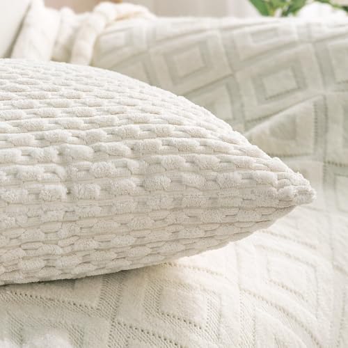 Set of 4 Cream White Decorative Throw Pillow Covers 12x20 Inch Corduroy Pillow Covers for Bed Couch Sofa Living Room Soft Cushion Cases