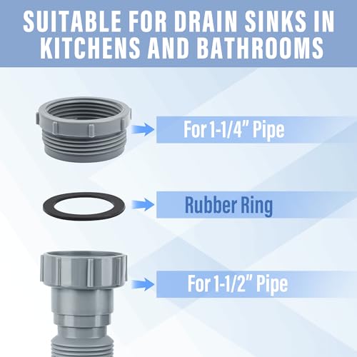 1-1/2\" & 1-1/4\" Flexible Kitchen Sink Drain Kit, Adjustable Bathroom P-Trap Sink Drain Pipe, Kitchen Garbage Disposal 10-29 Inch (1)