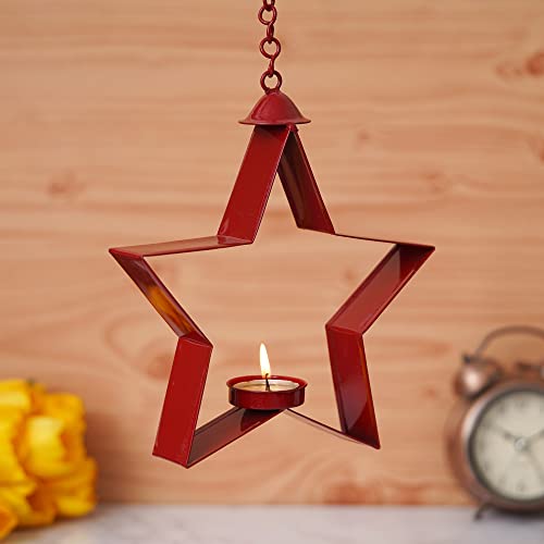 Webelkart®️ Premium Metal Christmas Star Shape Hanging Tealight Candle Holder for Home,Office, Living and Diwali Christmas Decorations