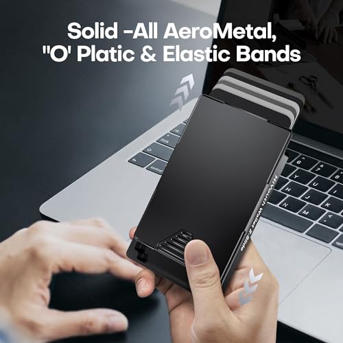 Minimalist Pop Up Wallet For Men Thumb Swipe - Credit Card Holder Wallet With Money Pocket Add-On - Small Mens Slim Wallet Metal Aluminum RFID Blocking, 6-7 Cards/Bills, Mens Gifts,Black3